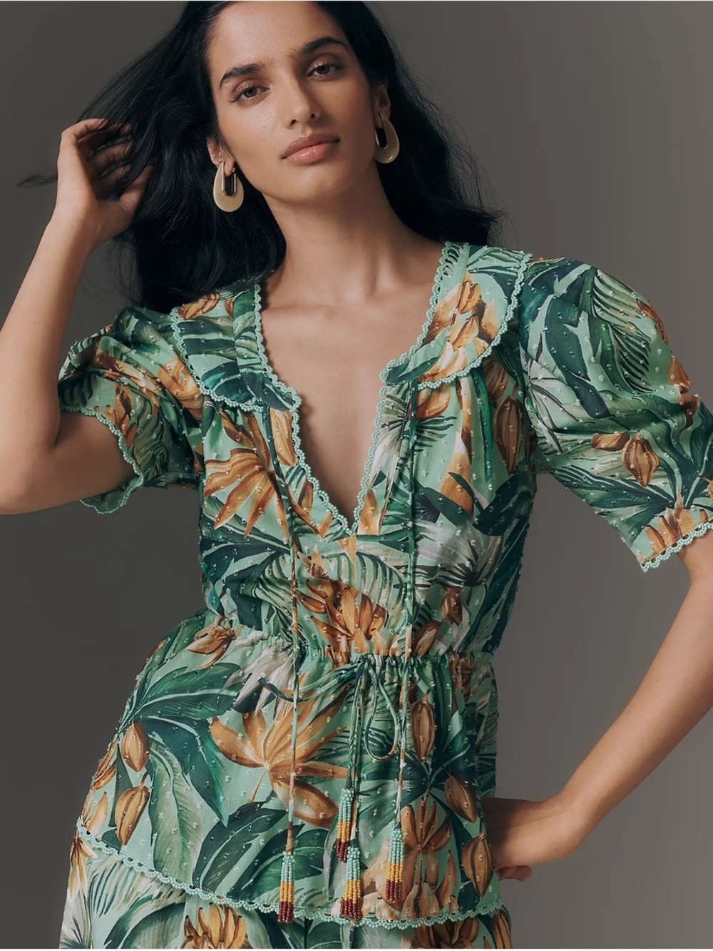 NWT Farm Rio Puff Sleeve Babydoll Blouse Medium